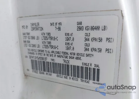 1998 Dodge Ram 1500 St from USA, damaged, VIN 3B7HF16Y5WM298197